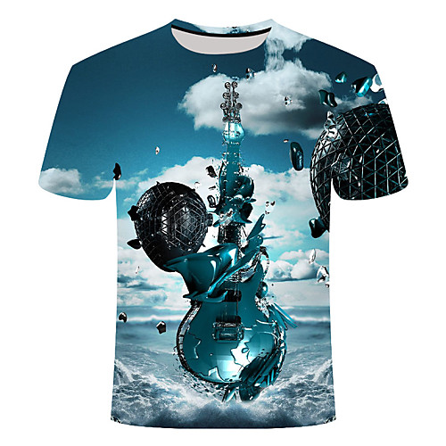 

Men's Daily Going out Basic / Street chic T-shirt - Geometric Print Blue