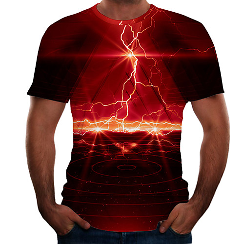 

Men's Daily Weekend Basic T-shirt - Color Block / 3D Red