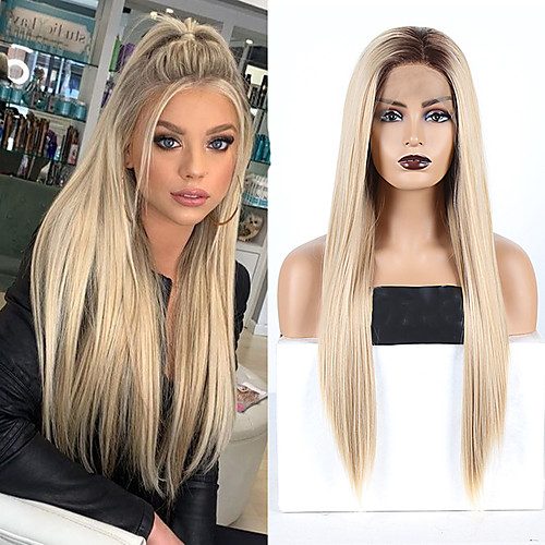 

Synthetic Lace Front Wig Straight Middle Part Lace Front Wig Long Ombre Blonde Synthetic Hair 18-26 inch Women's Cosplay Soft Party Blonde Ombre