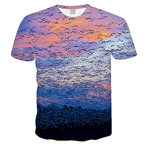 

Men's Daily Weekend Basic T-shirt - Color Block / 3D Light Blue