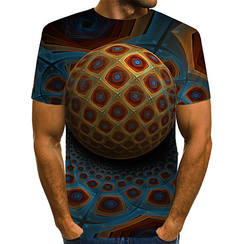 

Men's Daily Going out Basic / Exaggerated T-shirt - Geometric / 3D / Visual Deception Print Navy Blue