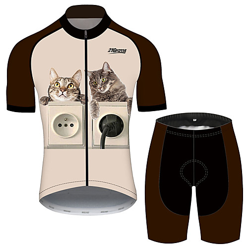 

21Grams Women's Short Sleeve Cycling Jersey with Shorts BrownGray Cat Animal Bike Clothing Suit Breathable 3D Pad Quick Dry Ultraviolet Resistant Reflective Strips Sports Cat Mountain Bike MTB Road