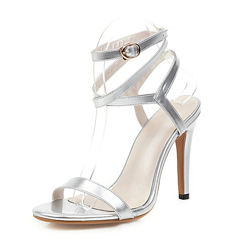 

Women's Sandals Stiletto Heel Open Toe Buckle PU Minimalism Spring & Summer Gold / Silver / Party & Evening