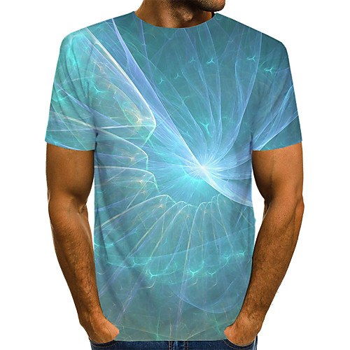 

Men's Daily Going out Basic / Exaggerated T-shirt - Geometric / 3D / Visual Deception Print Blue