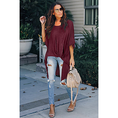 

Women's Daily Basic Blouse - Solid Colored Pleated Red
