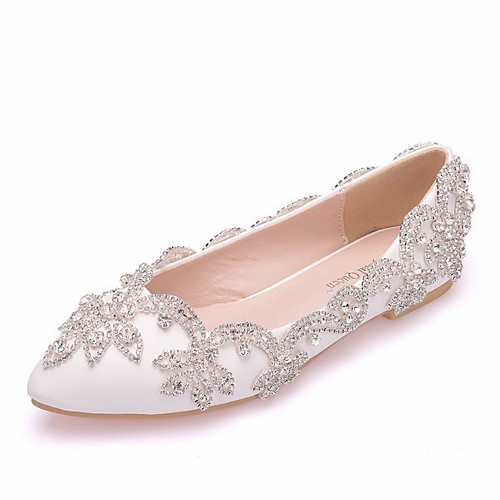 

Women's Wedding Shoes Glitter Crystal Sequined Jeweled Flat Heel Pointed Toe PU Spring & Summer White