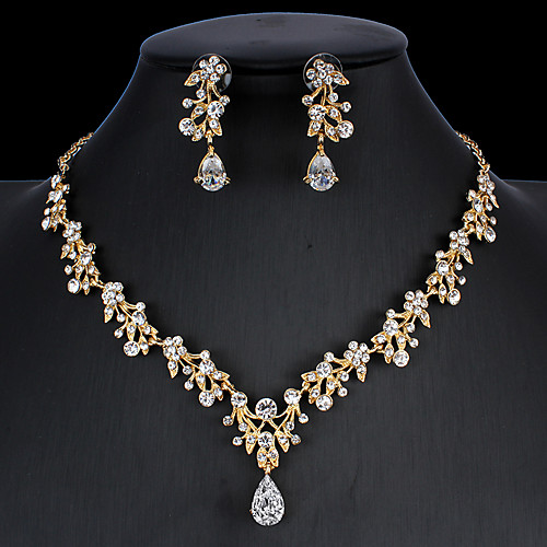 

Women's Cubic Zirconia Hoop Earrings Pendant Necklace Necklace Classic Drop Flower Basic Cute Earrings Jewelry Gold / Silver For Wedding Party Engagement 1 set / Bridal Jewelry Sets