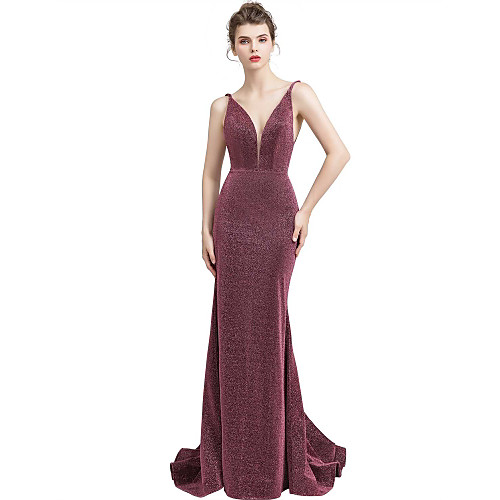 

Mermaid / Trumpet V Neck Sweep / Brush Train Spandex Elegant Engagement / Formal Evening Dress with Sequin 2020