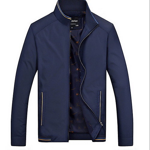 

Men's Daily Fall & Winter Regular Jacket, Solid Colored Stand Long Sleeve Polyester Black / Royal Blue