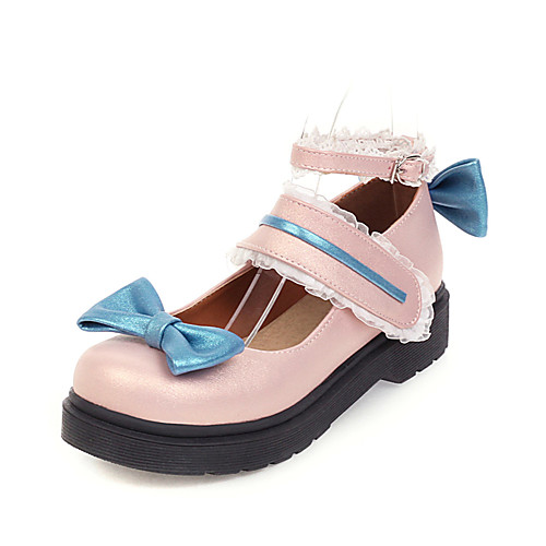 

Women's Flats Low Heel Round Toe PU Spring & Fall White / Blue / Light Pink