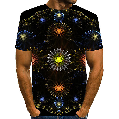 

Men's Daily Going out Basic / Exaggerated T-shirt - 3D / Abstract / Visual Deception Print Black