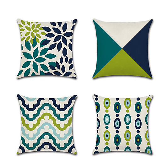 

4 pcs Linen Pillow Cover Holiday Modern Premium Color Block Geometic Throw Pillow 4545 cm