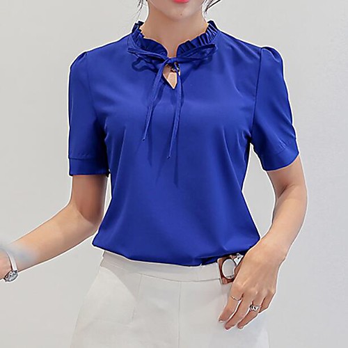 

Women's Work Basic Shirt - Solid Colored White / Blue, Pleated / Patchwork White