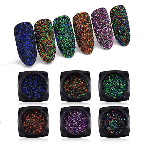 

6 Colors Dipping Nail Powder Holographic Glitter Manicure Powder Laser Gradient Shining Nail Pigment Nail Art Decoration