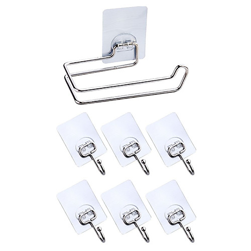 

Pieces Robe Hook Tissue Paper Holder Storage Rack Set Bathroom Accessories Kitchen Hook Strong Viscosity Adhesive Without Drilling Rustproof Traceless Self-adhesive 304# Stainless Steel 6hooks1tissu