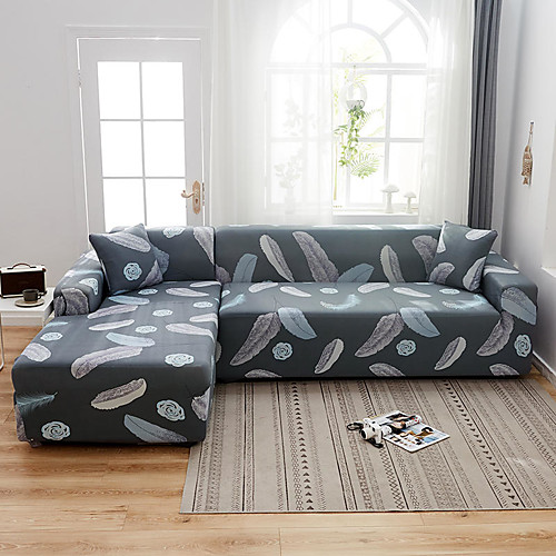 

Leaves Print Dustproof All-powerful Slipcovers Stretch L Shape Sofa Cover Super Soft Fabric Couch Cover with One Free Pillow Case