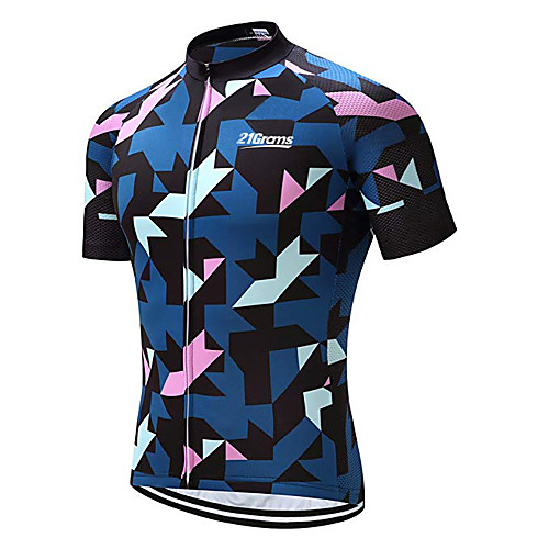 

21Grams Men's Short Sleeve Cycling Jersey Dark Blue Geometic Bike Jersey Top Mountain Bike MTB Road Bike Cycling UV Resistant Breathable Quick Dry Sports Clothing Apparel / Stretchy / Sweat-wicking