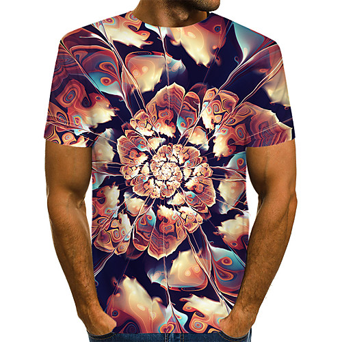 

Men's Daily Weekend T-shirt - Geometric / 3D / Abstract Print Brown