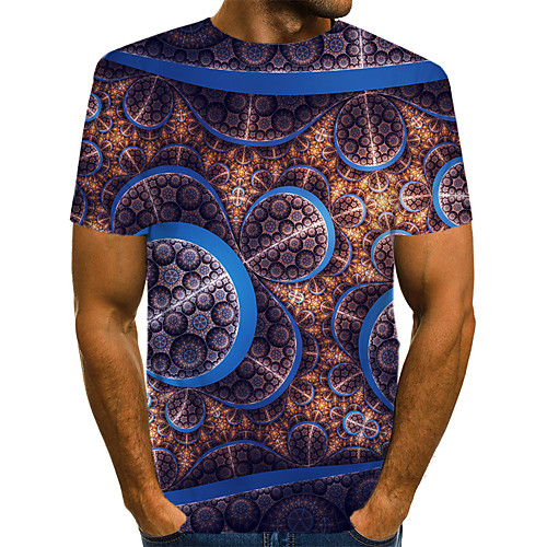 

Men's Daily Going out Basic / Exaggerated T-shirt - Geometric / 3D / Visual Deception Print Royal Blue