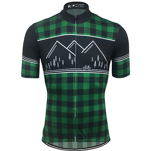 

21Grams Men's Short Sleeve Cycling Jersey 100% Polyester Green / Black Plaid / Checkered Bike Jersey Top Mountain Bike MTB Road Bike Cycling UV Resistant Breathable Quick Dry Sports Clothing Apparel