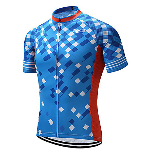 

21Grams Men's Short Sleeve Cycling Jersey 100% Polyester Sky Blue Plaid / Checkered Geometic Bike Jersey Top Mountain Bike MTB Road Bike Cycling UV Resistant Breathable Quick Dry Sports Clothing