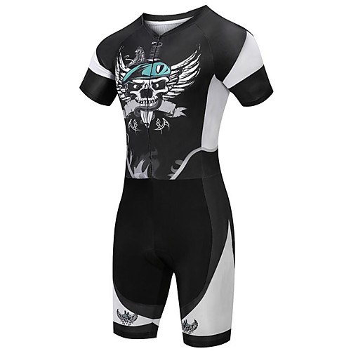 

21Grams Men's Short Sleeve Triathlon Tri Suit Black / White Skull Bike Clothing Suit UV Resistant Breathable Quick Dry Sweat-wicking Sports Skull Mountain Bike MTB Road Bike Cycling Clothing Apparel
