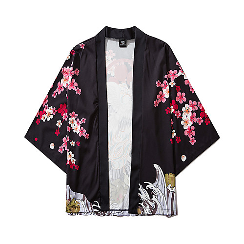 

Men's Daily Kimonos Shirt - Animal Print V Neck Black