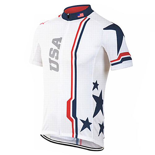 

21Grams Men's Short Sleeve Cycling Jersey 100% Polyester Blue / White American / USA National Flag Bike Jersey Top Mountain Bike MTB Road Bike Cycling UV Resistant Breathable Quick Dry Sports