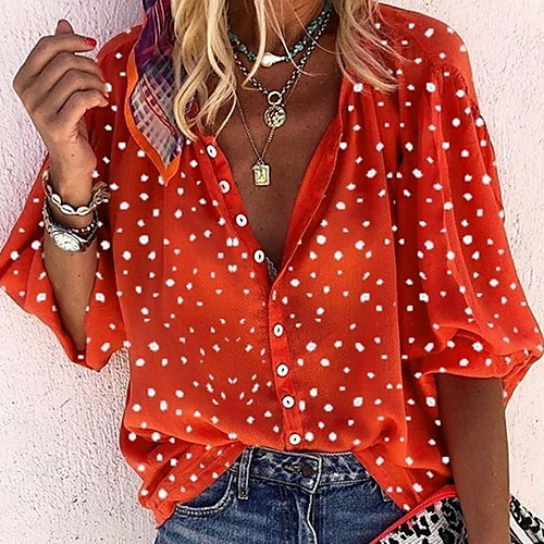 

Women's Daily Blouse - Polka Dot White