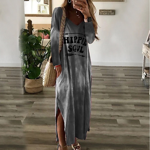 

Women's Shift Dress - Long Sleeve Solid Colored Spring & Summer V Neck Elegant Slim 2020 Blushing Pink Khaki Green Gray S M L XL XXL