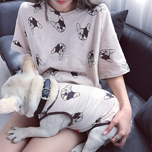 

Dog Shirt / T-Shirt Matching Outfits Dog Clothes Breathable White Beige Costume Corgi Bulldog Bichon Frise Cotton Animal Casual / Sporty Animal Women M S M L XL XXL