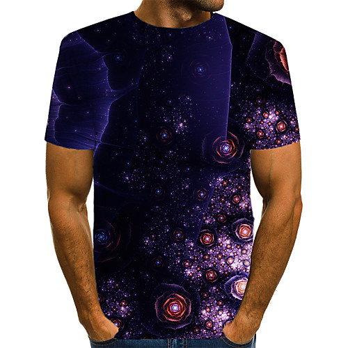 

Men's Daily Going out Basic / Exaggerated T-shirt - Geometric / Galaxy / 3D Print Royal Blue