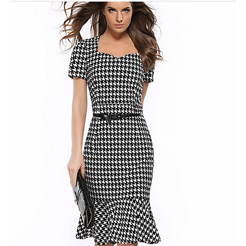 

Women's Black Dress Elegant Sheath Plaid / Checkered Square Neck S M