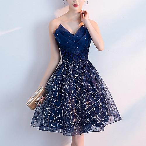 

A-Line Strapless Short / Mini Polyester Sparkle / Blue Cocktail Party / Homecoming Dress with Sequin / Crystals 2020