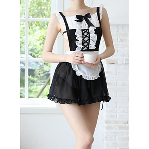 

Women's Lace / Backless / Mesh Uniforms & Cheongsams / Suits Nightwear Jacquard / Solid Colored Black One-Size