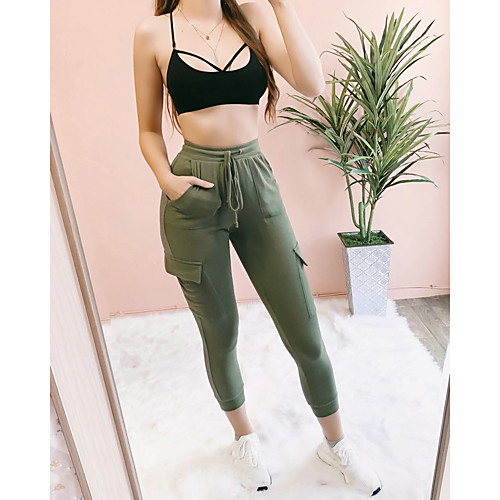 

Women's Basic Chinos Pants - Solid Colored Black Army Green S M L