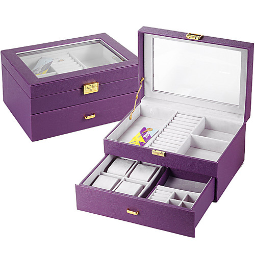 

Square Jewelry Box - Wooden, Leather Red, Purple, Pink 29 cm 21.5 cm 15 cm / Women's