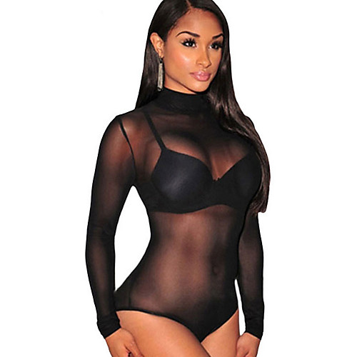 

Women's Mesh Bodysuits Nightwear Solid Colored Black Khaki S M L