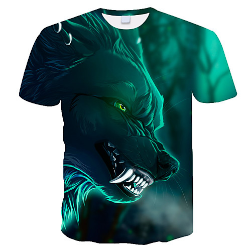 

Men's Daily Holiday Street chic / Exaggerated T-shirt - 3D / Tie Dye / Animal Wolf, Print Rainbow