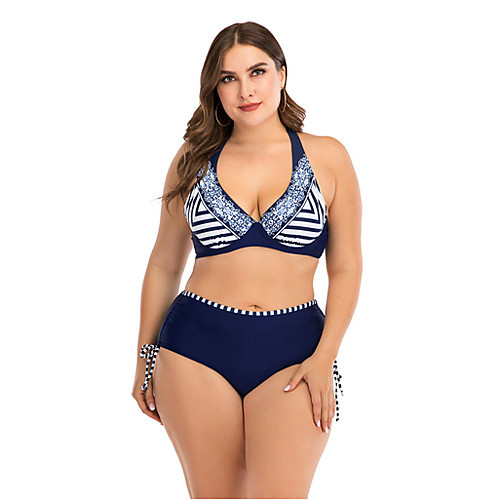 

Women's Navy Blue Bikini Swimwear Swimsuit - Color Block L XL XXL Navy Blue