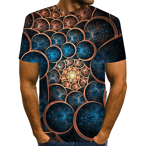 

Men's Daily Going out Basic / Exaggerated T-shirt - Geometric / 3D Print Blue