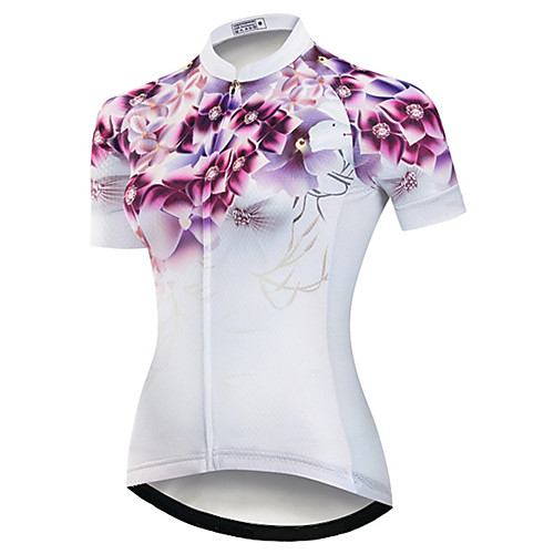 

21Grams Women's Short Sleeve Cycling Jersey 100% Polyester Red / White Floral Botanical Bike Jersey Top Mountain Bike MTB Road Bike Cycling UV Resistant Breathable Quick Dry Sports Clothing Apparel