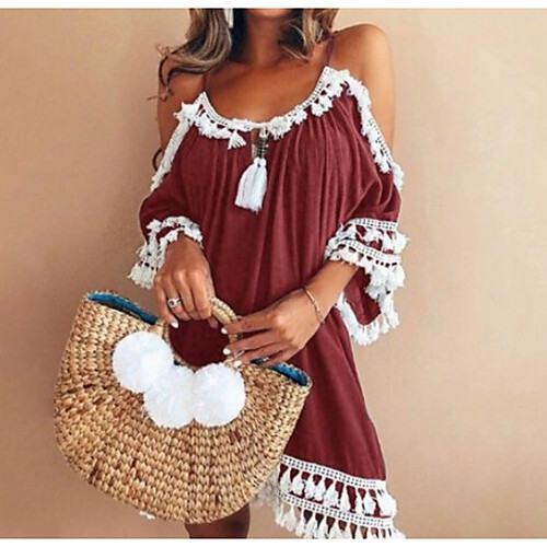 

Women's 2020 Wine Purple Dress Spring & Summer Shift Color Block Strap S M Slim