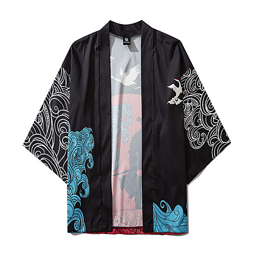 

Men's Daily Kimonos Shirt - Animal Print V Neck Black