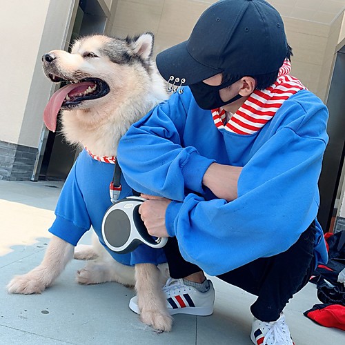 

Dog Cat Costume Hoodie Matching Outfits Winter Dog Clothes Warm Yellow Blue Costume Labrador Alaskan Malamute Golden Retriever Cotton Striped Color Block Stripes Casual / Sporty Men M S M L XL XXL