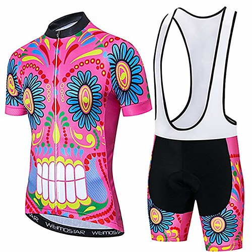 

21Grams Men's Women's Short Sleeve Cycling Jersey with Bib Shorts Polyester BluePink Geometic Floral Botanical Bike Clothing Suit UV Resistant Breathable 3D Pad Quick Dry Sports Solid Color Mountain