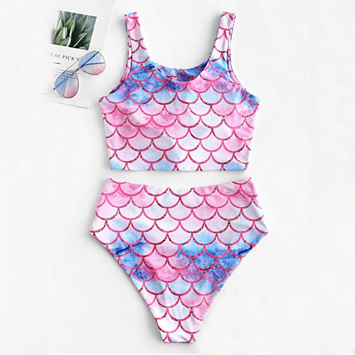 

Women's Basic Rainbow Bandeau Cheeky High Waist Bikini Swimwear Swimsuit - Floral Geometric Lace up Print S M L Rainbow