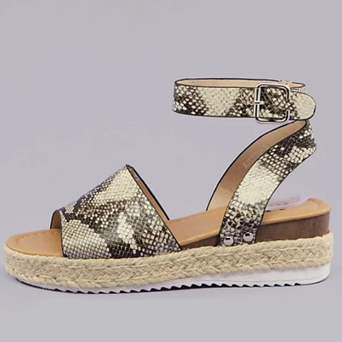 

Women's Sandals Print Shoes Wedge Heel Open Toe PU Summer Gold