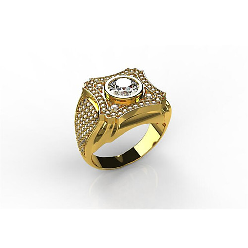 

Men's Ring Cubic Zirconia 1 Piece Gold Copper Geometric Classic Party Daily Wear Jewelry Classic Flower Shape