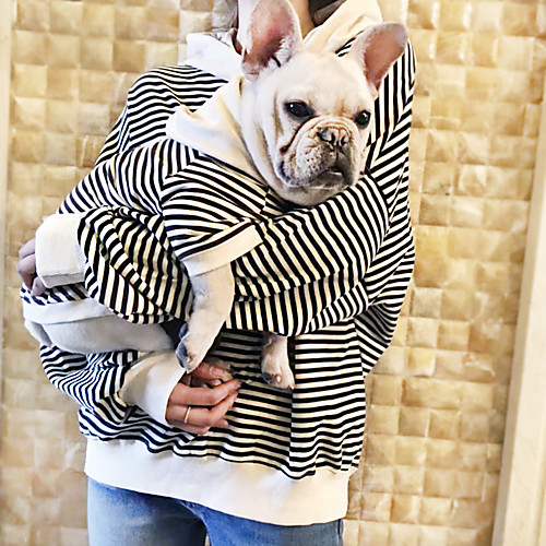 

Dog Hoodie Matching Outfits Dog Clothes Breathable Black Beige Costume Bulldog Bichon Frise Poodle Cotton Striped Stripes Casual / Sporty Women M XS S M L XL